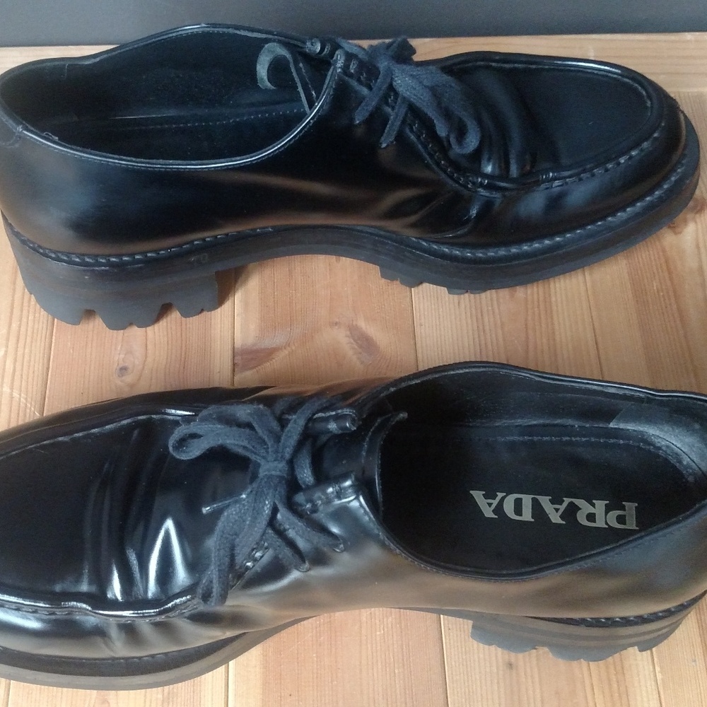Prada Black Leather Men's Spazzolato Shoes - Picture 6 of 8